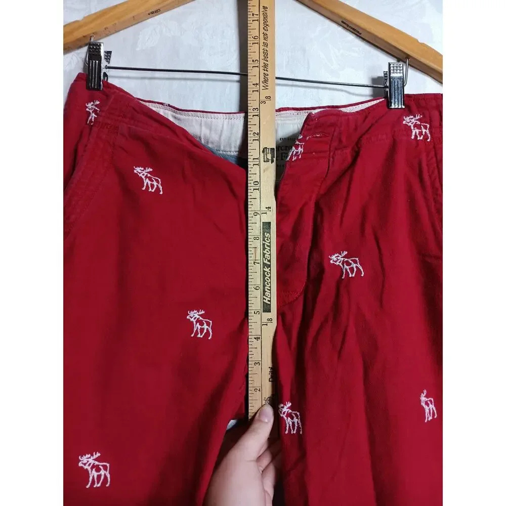 Abercrombie Fitch Vintage Pants Small Red AOP Embroidered Moose Wide Leg Lounge - Picture 9 of 16